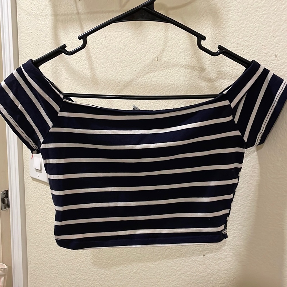 Charlotte Russe crop top off the shoulder striped shirt